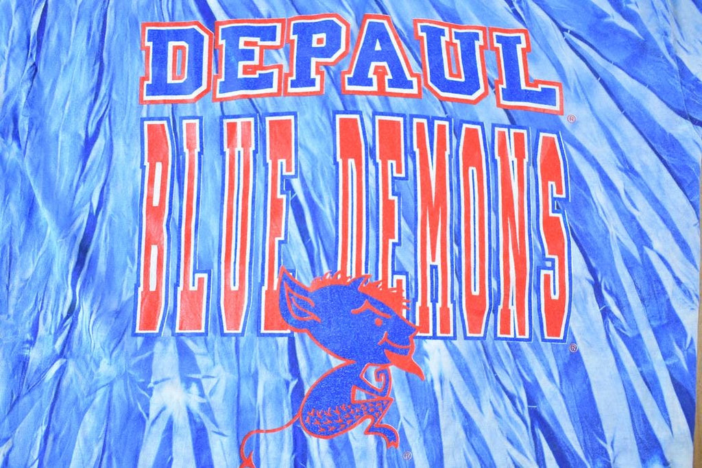 Vintage 1990s Depaul Blue Demons Tie Dye Souvenir T-Shirt Men's L