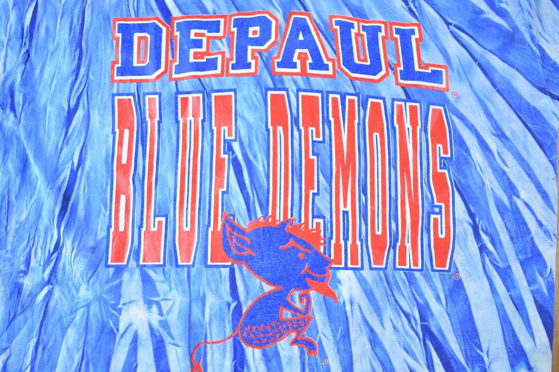 Vintage 1990s Depaul Blue Demons Tie Dye Souvenir T-Shirt Men's L