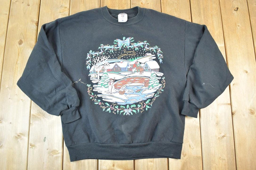 Vintage 1990s Winter Theme Snowman Crewneck Sweatshirt Mens L