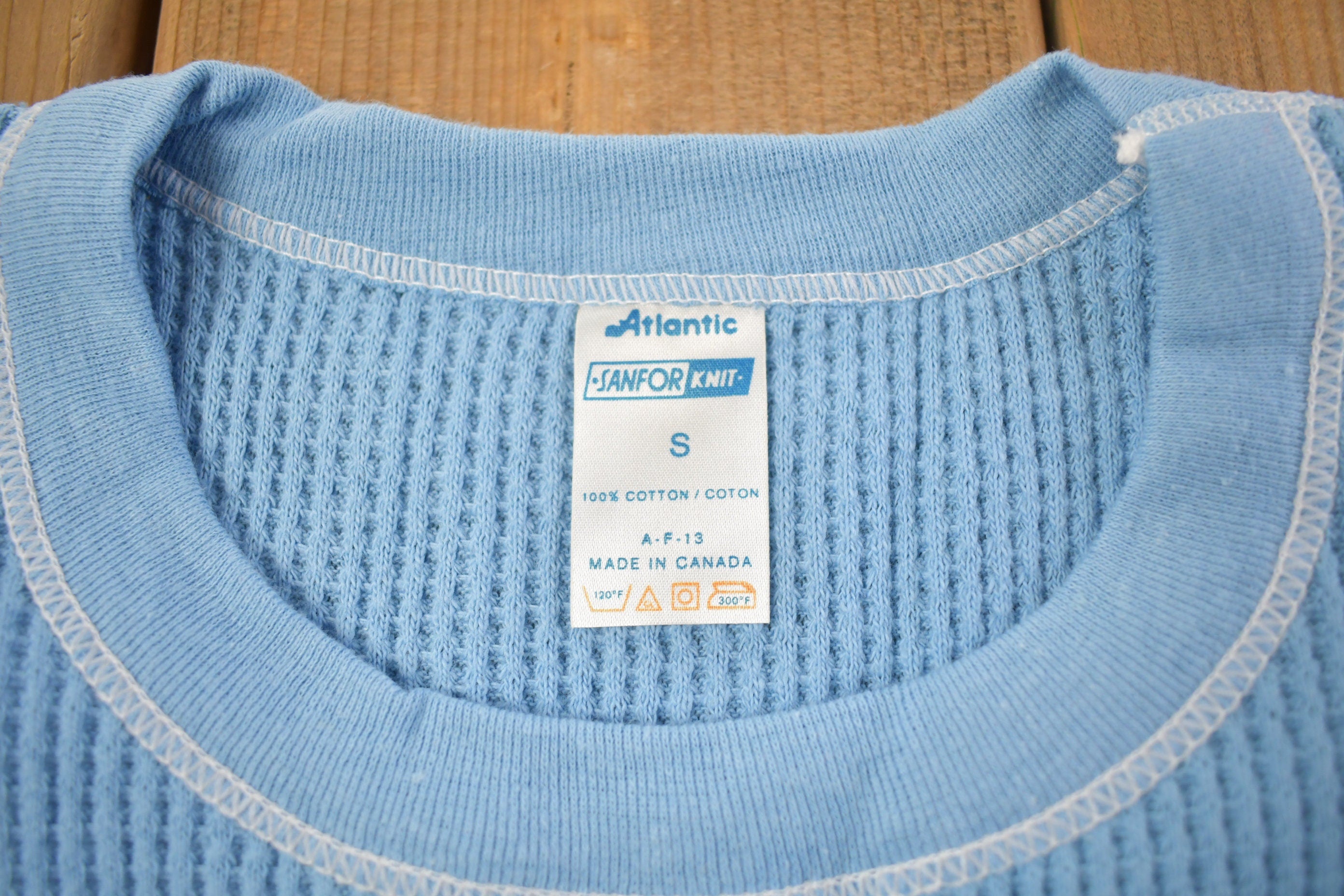 Vintage 1970s Deadstock Atlantic Sanfor Knit Thermal Blue T Shirt