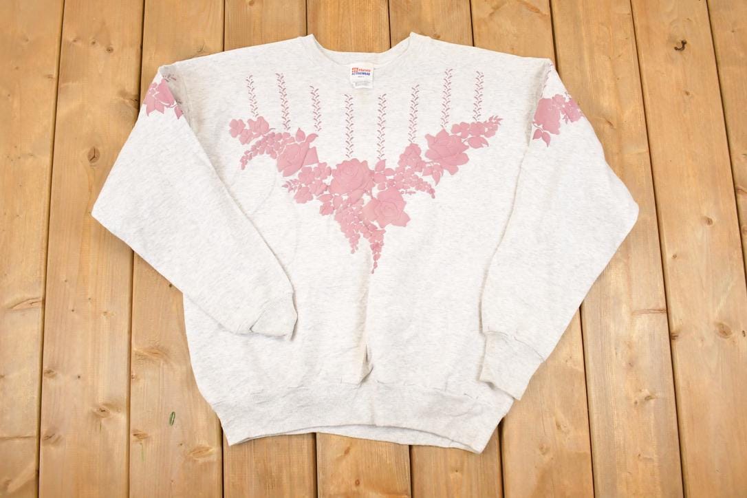 Vintage 1990s Floral Puffy Print Crewneck Sweatshirt Men's L
