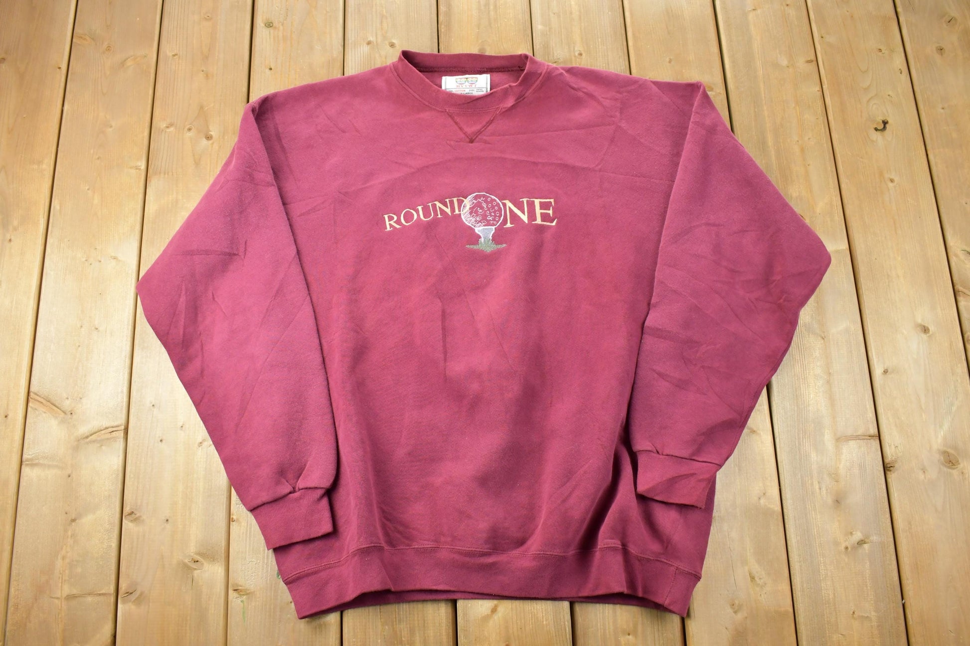 Vintage 1990s Round One Heavyweight Golf Crewneck Sweatshirt / 90s Crewneck / Made In USA / Streetwear / Embroidered