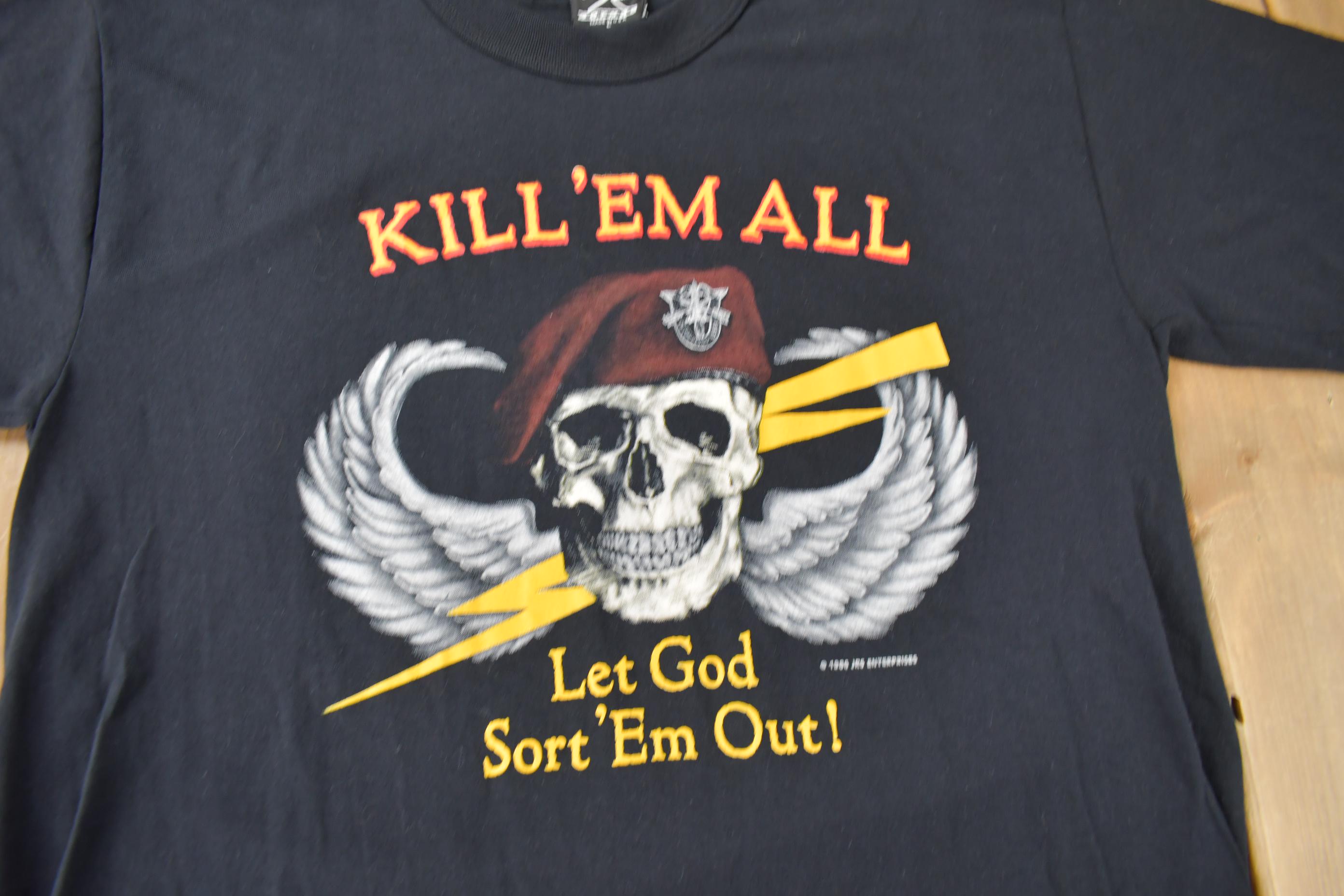 Vintage 1986 Military Skull Graphic Single Stitch T-Shirt Made In USA Size L