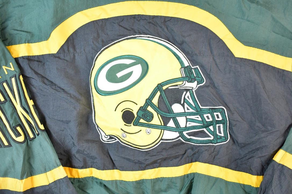 Vintage 1990s Green Bay Packers AOP Proline Logo Athletic NFL Football Warm Up Spring Jacket Made In USA