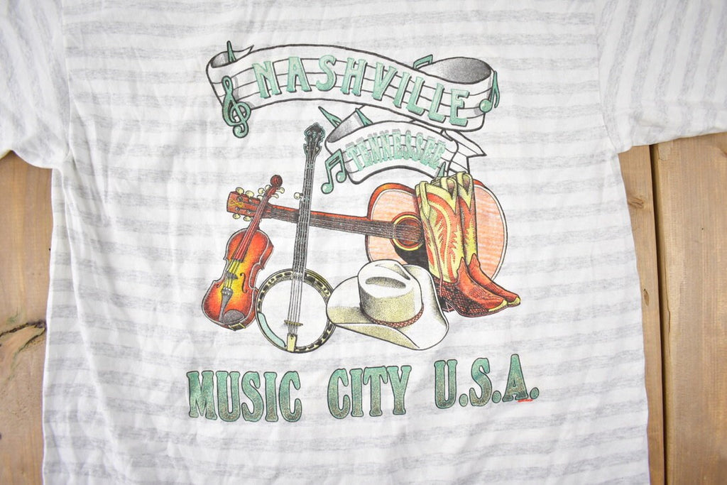 Vintage 1990s Nashville Music City USA Souvenir Single Stitch Travel T Shirt Made In USA XL