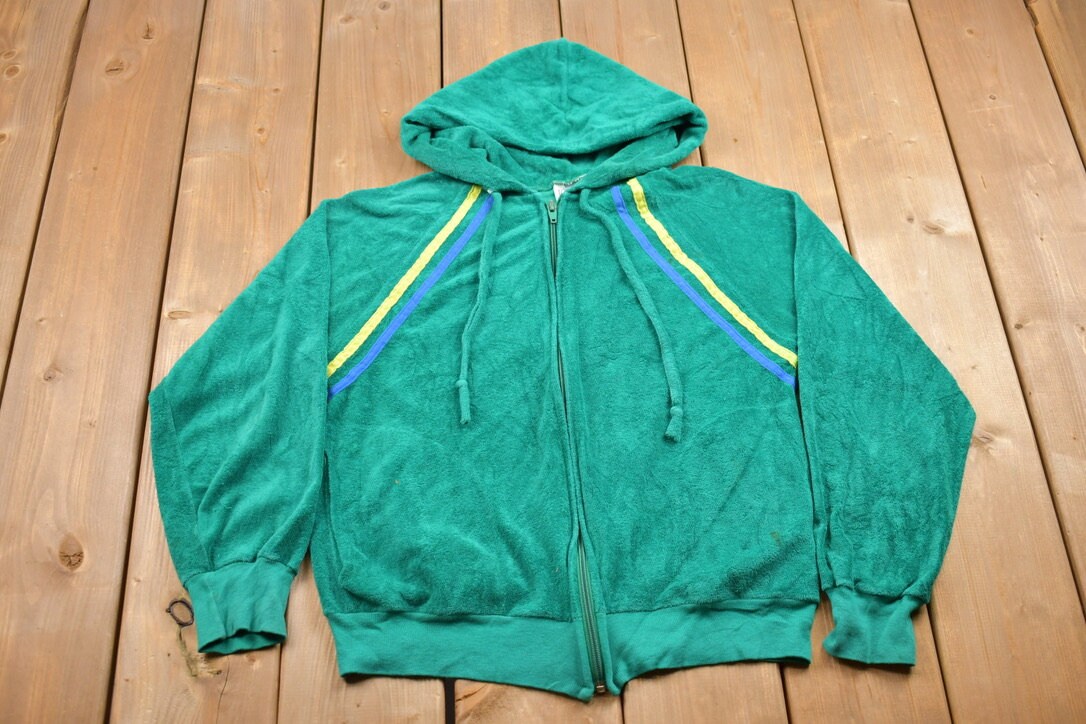 Vintage 1990s Blank Turquoise Terry Cloth Hoodie