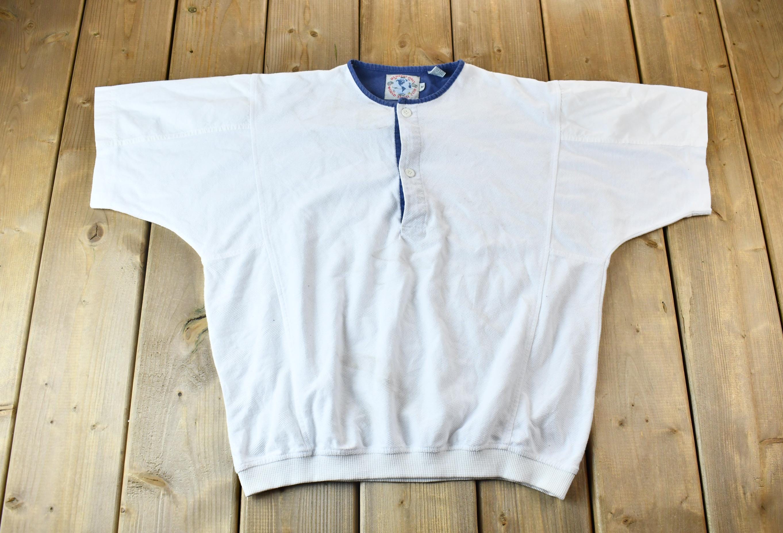 Vintage 1990s Members Only World Travel Club Textured Mandarin Collared Polo Shirt