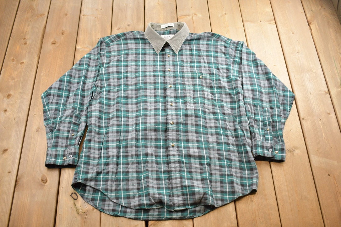 Vintage 1990s Arrow Corduroy Collar Plaid Flannel Button Up Shirt