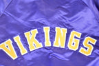 Vintage 1980s Minnesota Vikings Team NFL Football Chalk Line Satin Button Up Bomber Embroidered Puffer Jacket