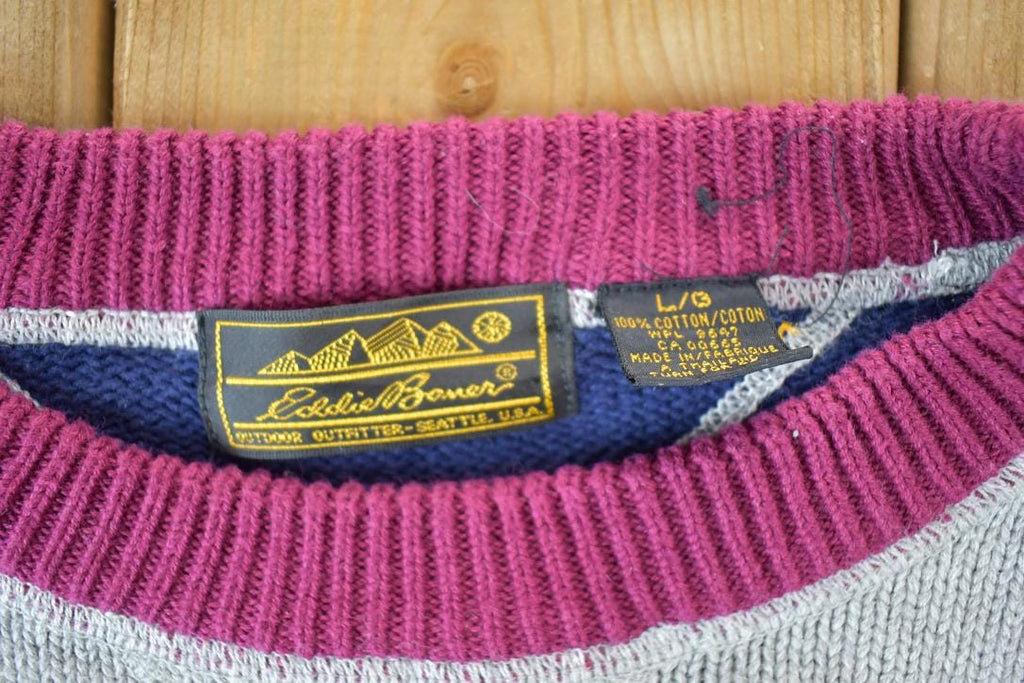 Vintage 1990s Eddie Bauer Colour Block Knit Crewneck Sweater  90s Crewneck  Preppy
