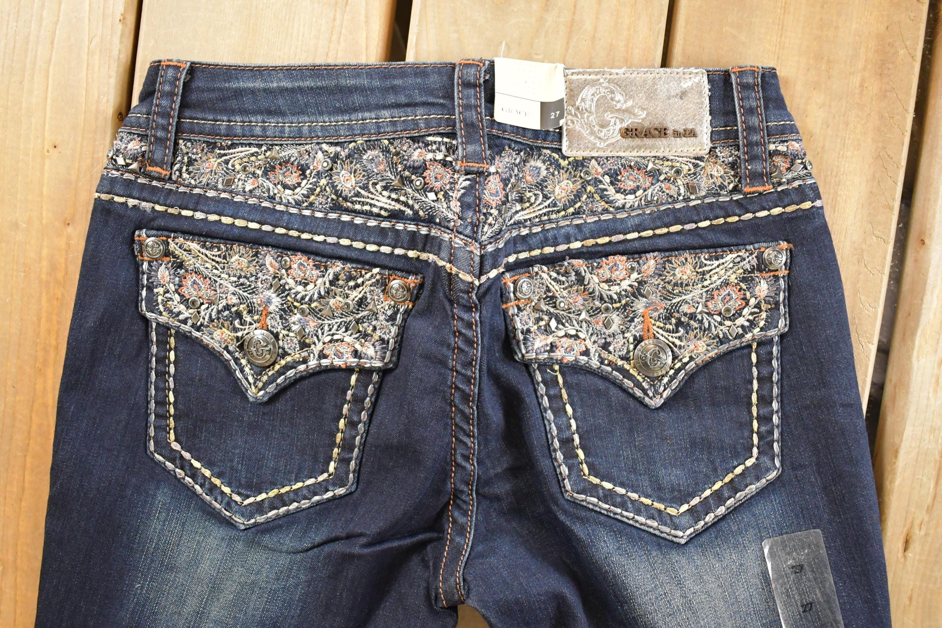 Vintage Deadstock Y2K Grace LA Bedazzled Low Rise Jeans Women's Size 27 x 32