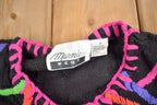 Vintage 1990s Marmie West Neon Abstract Pattern Knit Cardigan Sweater