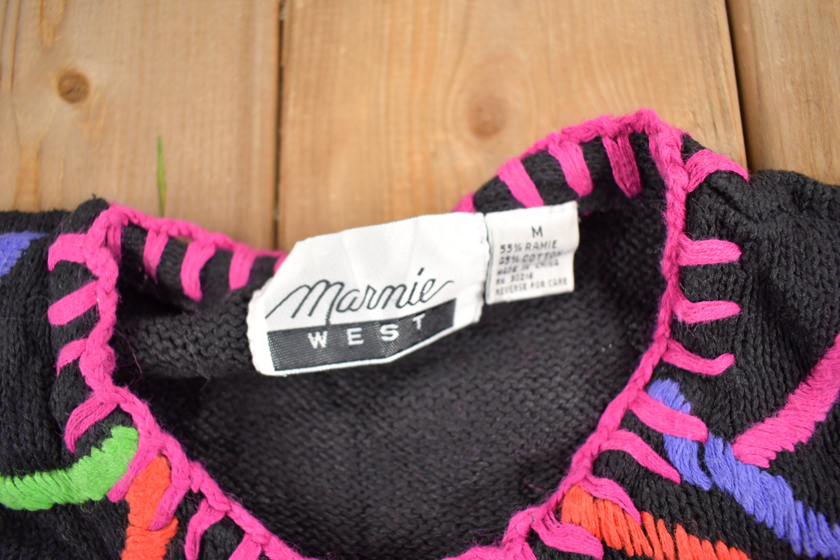 Vintage 1990s Marmie West Neon Abstract Pattern Knit Cardigan Sweater