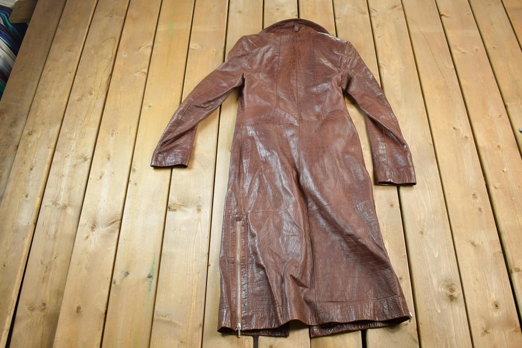 Vintage 1980s Mondial Women's Full Length Alligator Print Leather Trench Coat
