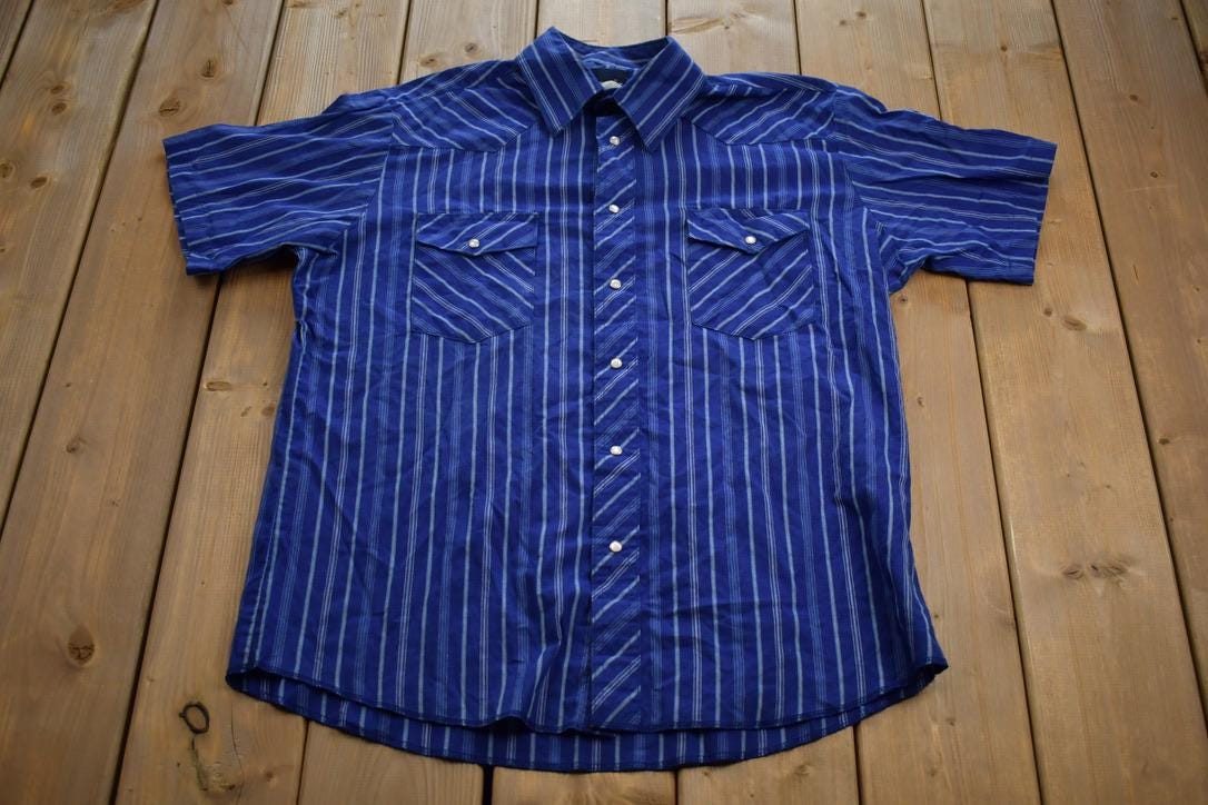 Vintage 1990s Wrangler Western Striped Snap Button Button Up Shirt