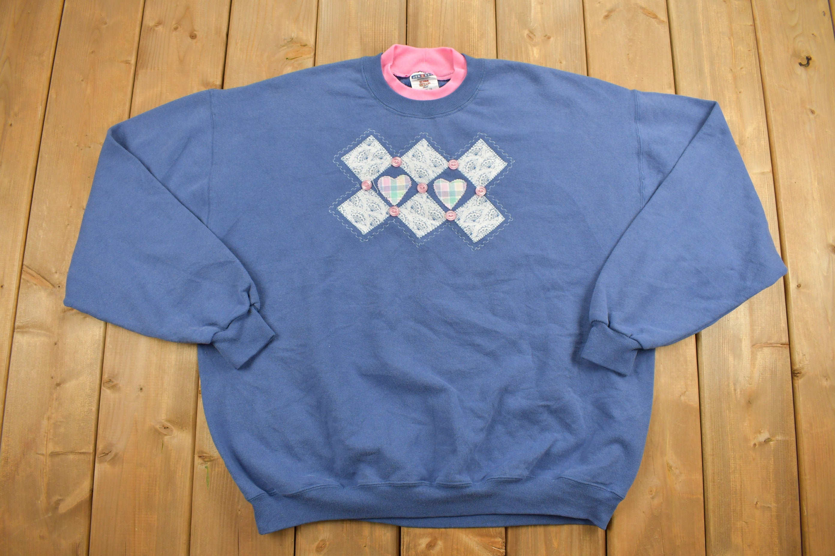 Vintage 1990s Heart Patchwork Cute Crewneck