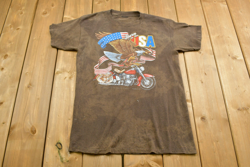 Vintage 1986 Harley Davidson Motorcycles Born in the USA 3D Emblem T-Shirt