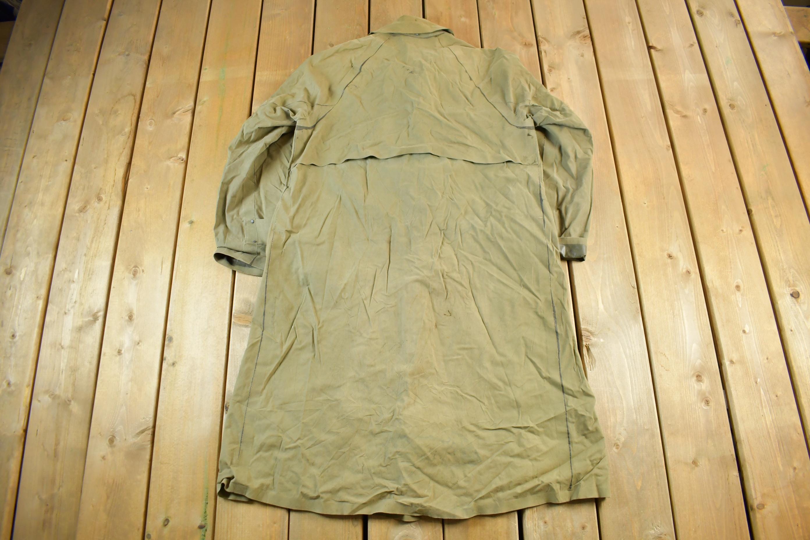 Vintage 1970s 1980s Army Military Button Down Rain Jacket Overcoat Men's Large