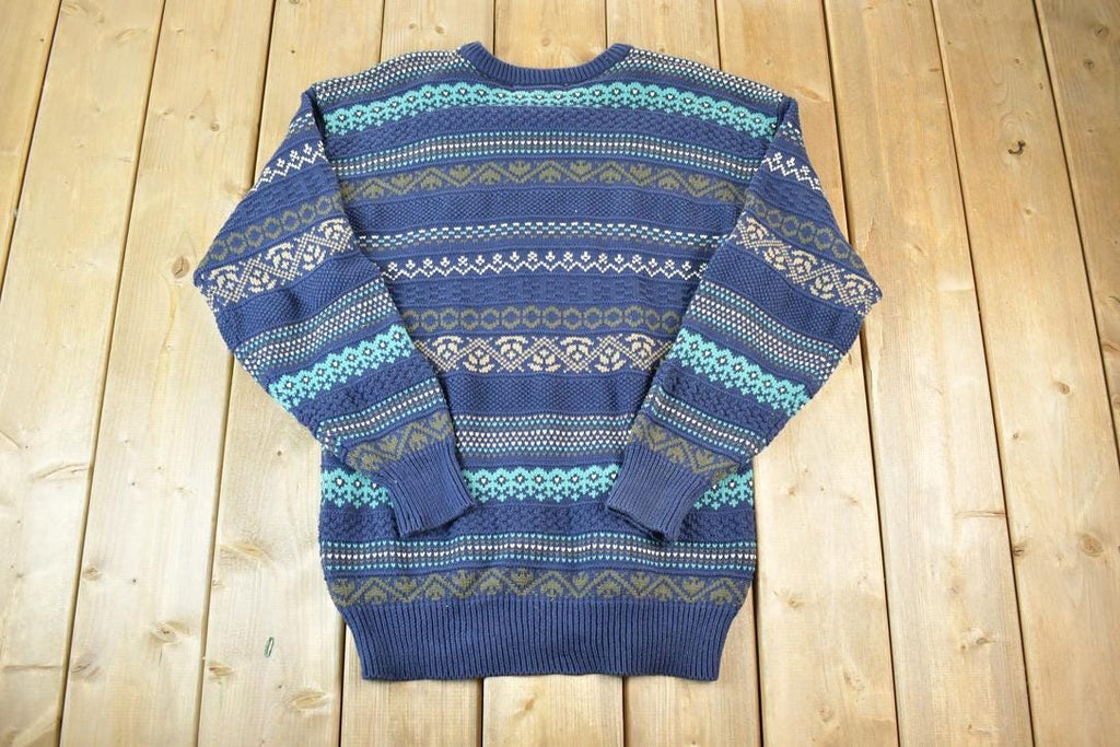 Vintage 1990s Sportswear Chunky Knit Abstract Pattern Crewneck Sweater Made In 90s Crewneck 100% Cotton