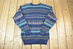 Vintage 1990s Sportswear Chunky Knit Abstract Pattern Crewneck Sweater Made In 90s Crewneck 100% Cotton