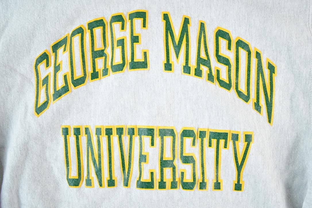 Vintage 1990s George Mason University Champion Reverse Weave Hooded Sweatshirt Mens S