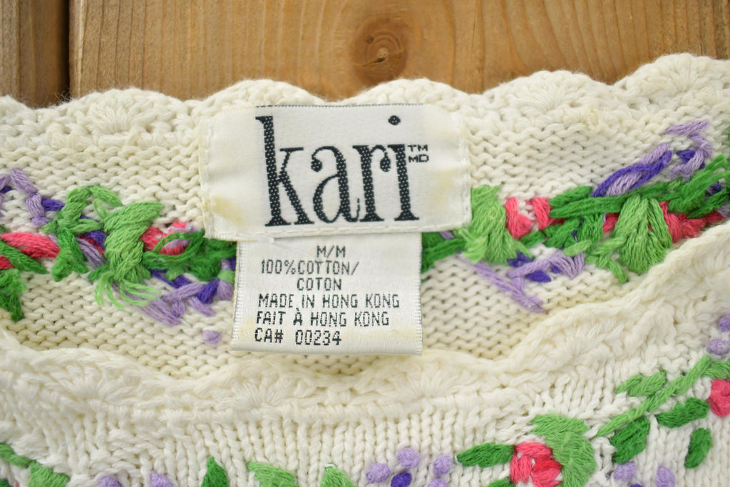 Vintage 1990s Kari Floral Design Knit Crewneck Shortsleeve Sweater