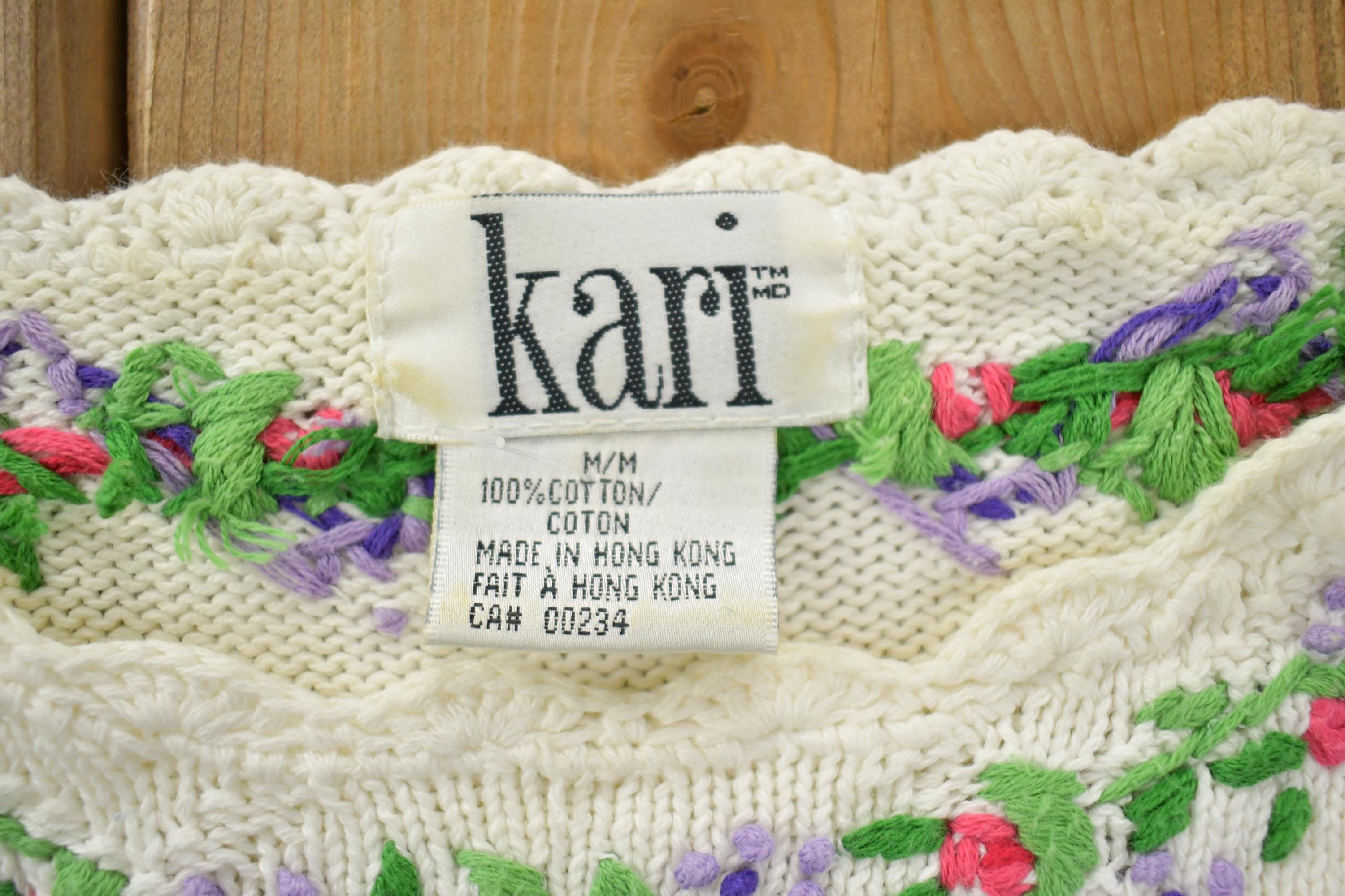 Vintage 1990s Kari Floral Design Knit Crewneck Shortsleeve Sweater