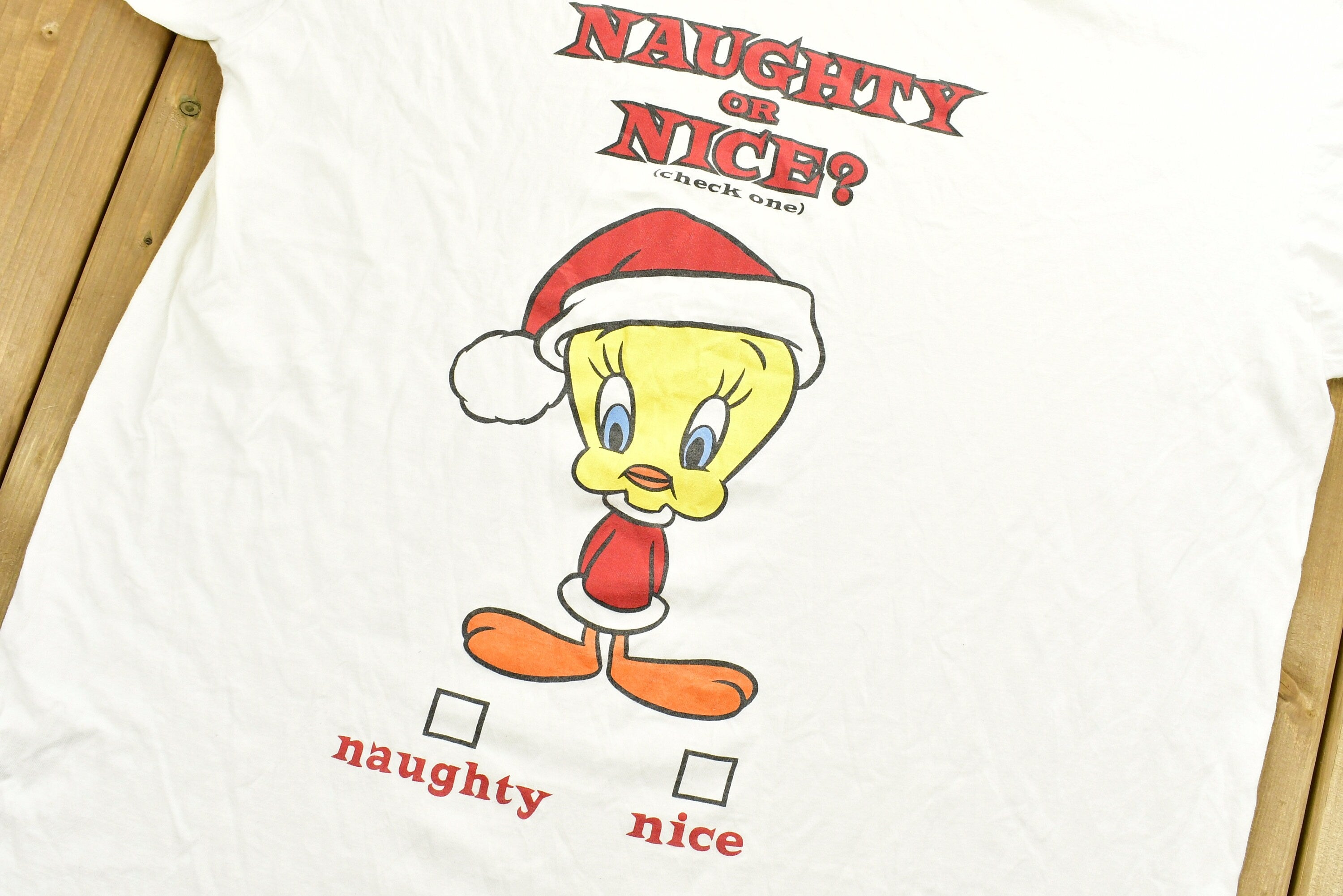 Vintage 1996 Tweety Bird Christmas T-Shirt , Made In USA , Warner Bros , Cartoon Network , Cartoonist , Ringer Tee