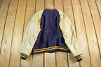 Vintage 1970s Wool Letterman Jacket: Leather Sleeves, Size 42
