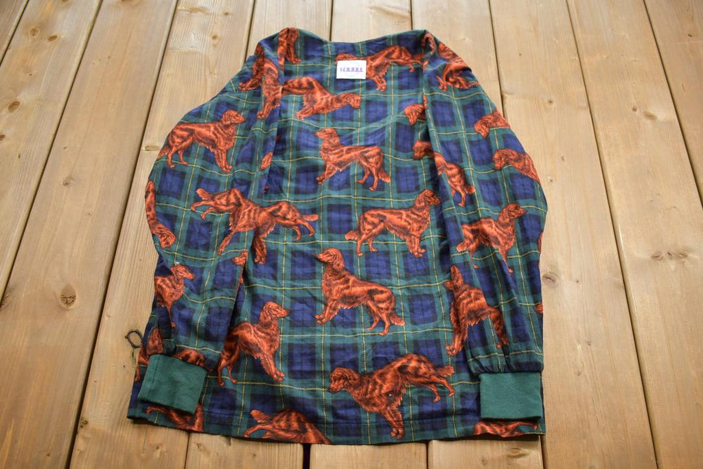 Vintage 1990s S.C.R.U.B.S Golden Retriver Plaid Cardigan Button Up Shirt Made In USA