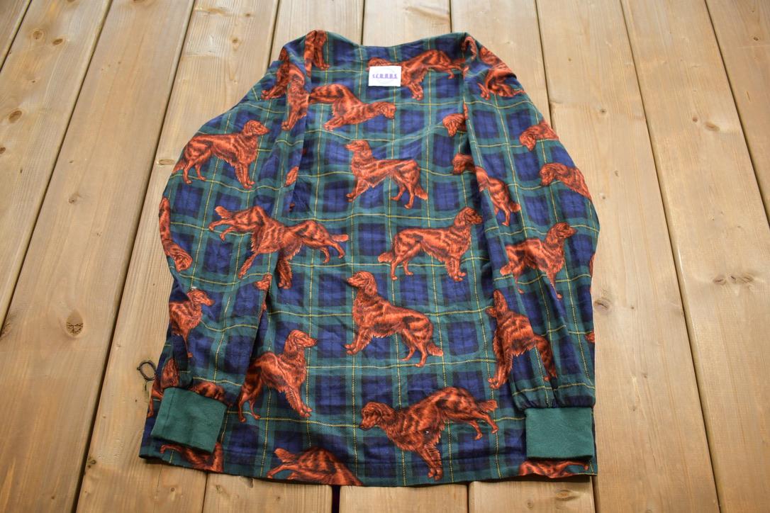 Vintage 1990s S.C.R.U.B.S Golden Retriver Plaid Cardigan Button Up Shirt Made In USA