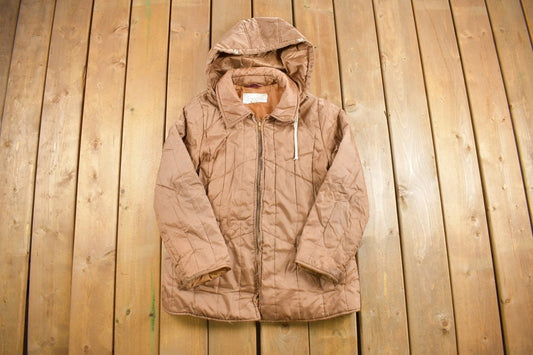 Vintage 1970s Sharpe Long Puffer Jacket / Brown / Goose Down Fill / Vintage Bubble Jacket / Winter