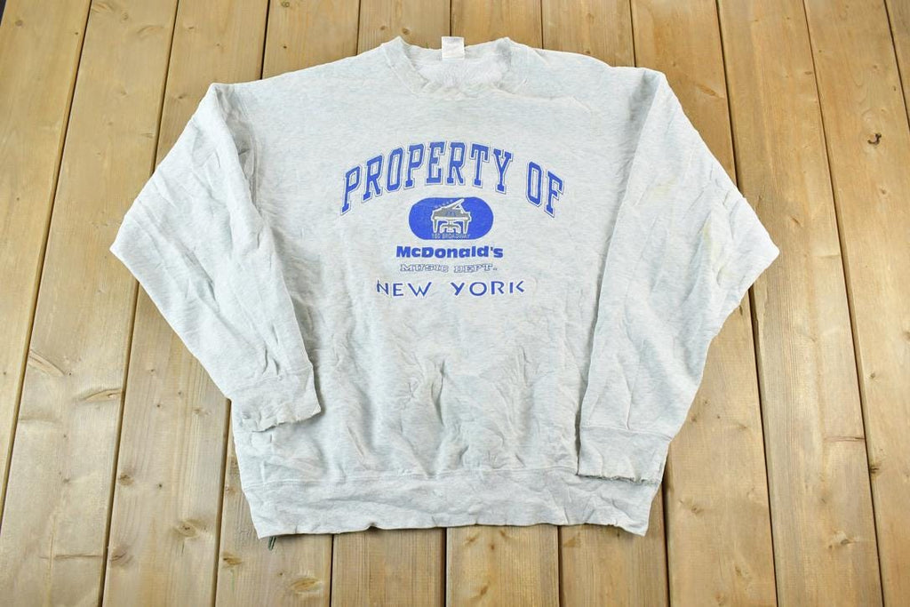 Vintage 1990s Mcdonalds Music Department New York Crewneck Sweatshirt Made In USA