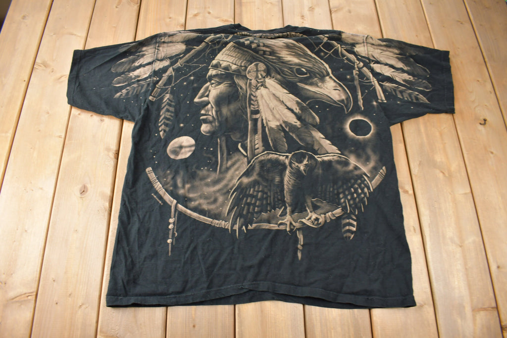 Vintage 1996 Liquid Blue Native American Graphic All Over Print T Shirt Size XXL