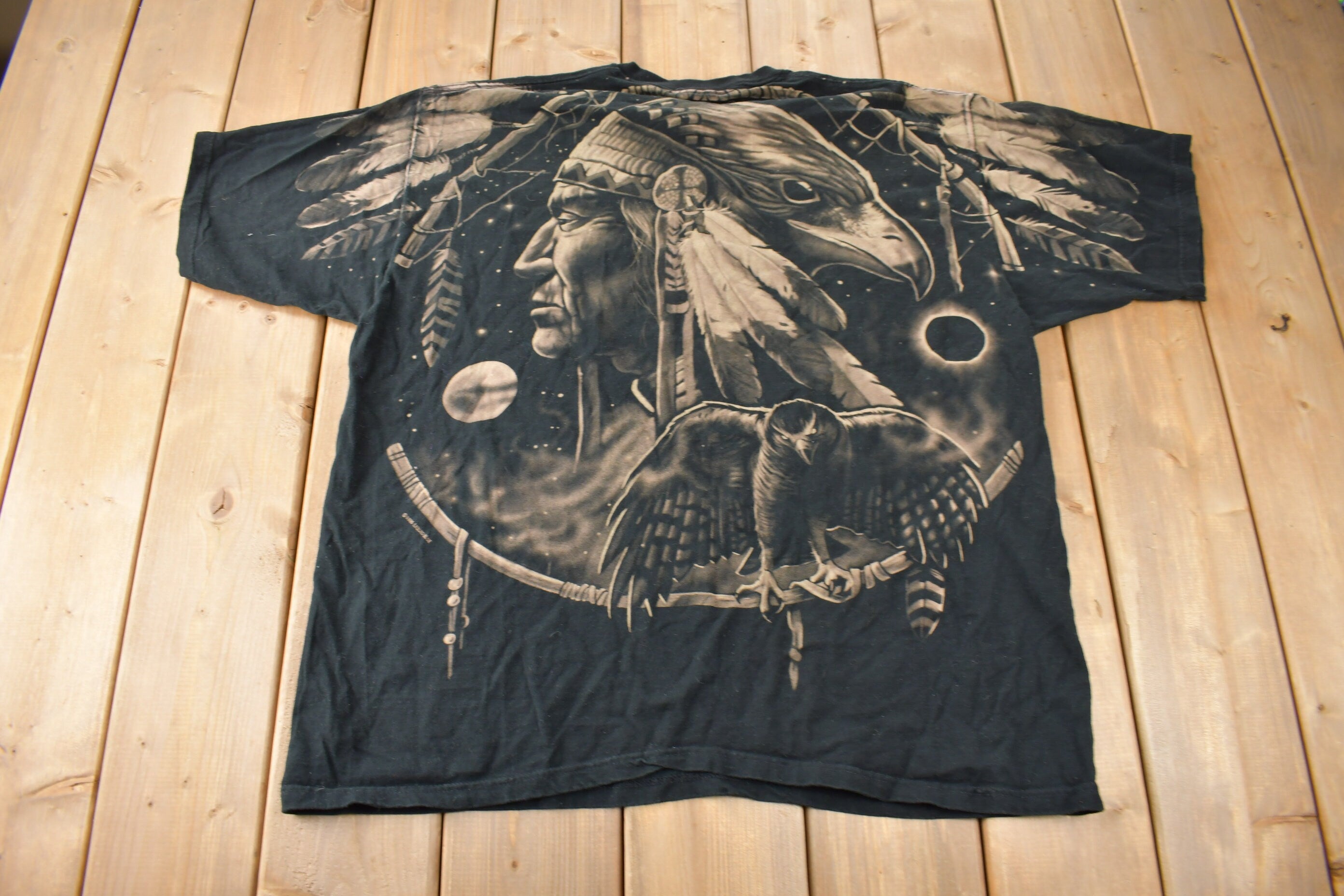 Vintage 1996 Liquid Blue Native American Graphic All Over Print T Shirt Size XXL