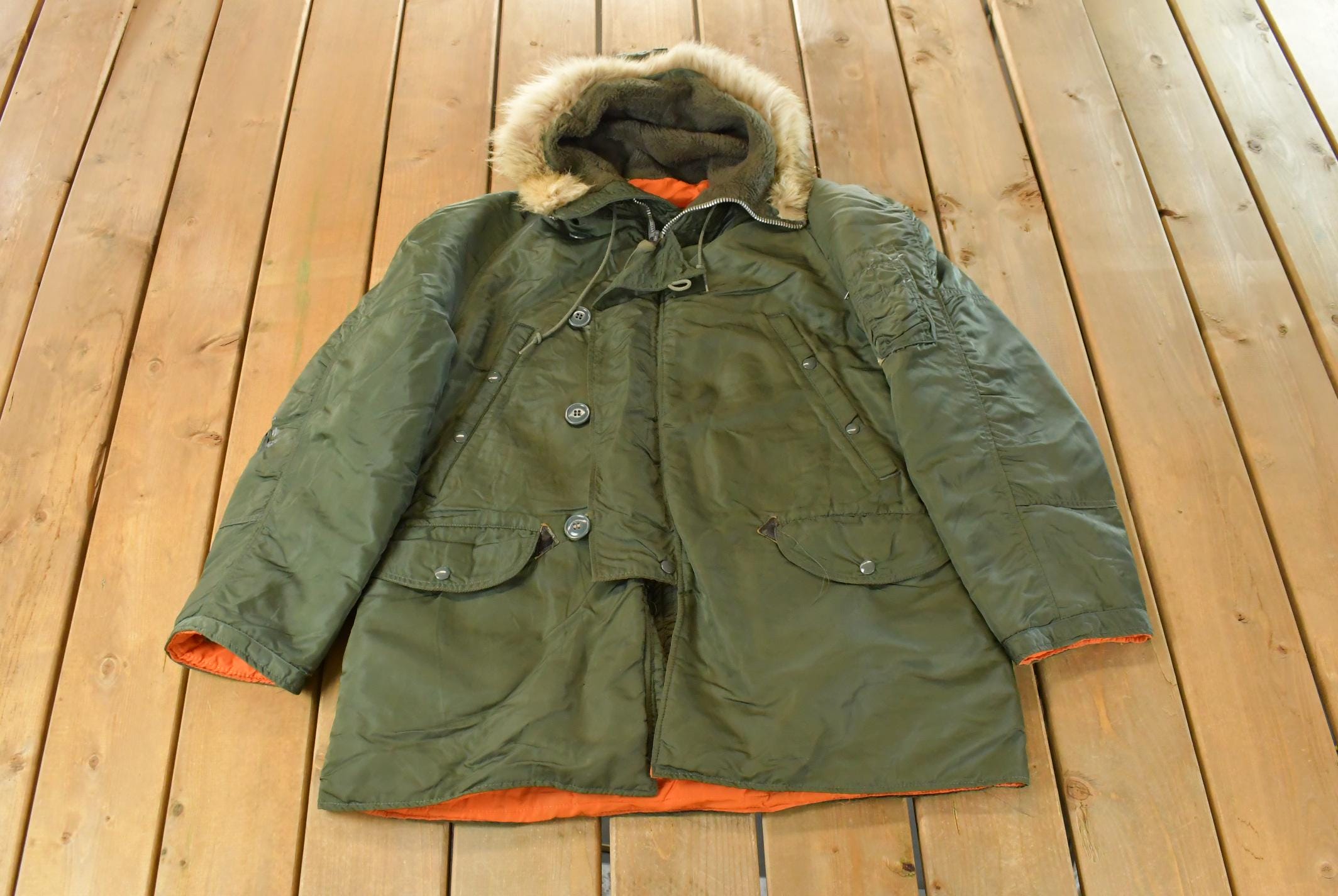 Vintage 1970s Military Type N-3B Snorkel Parka Jacket Men's M