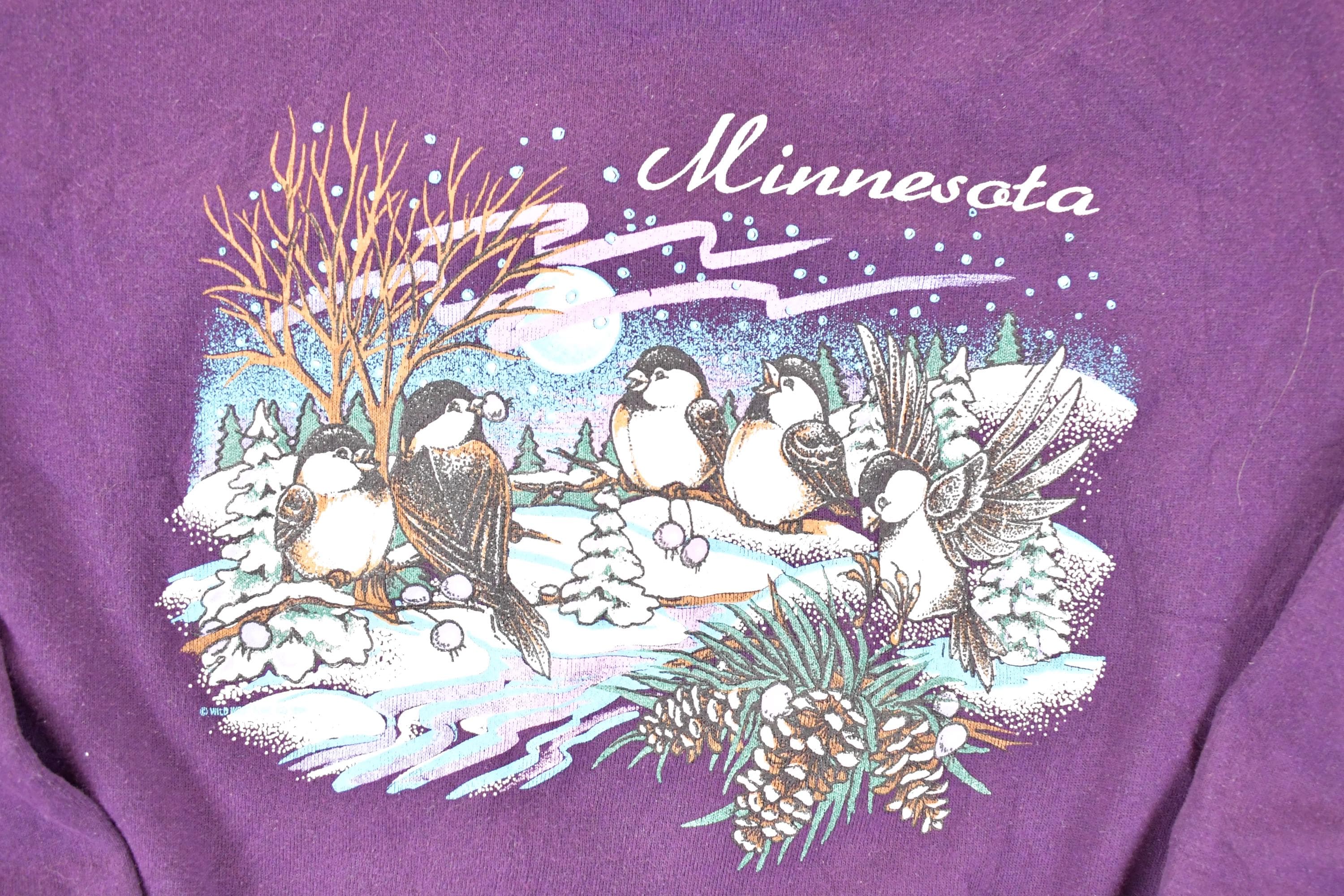 Vintage 1990s Minnesota Winter Birds Crewneck Sweatshirt Men's M