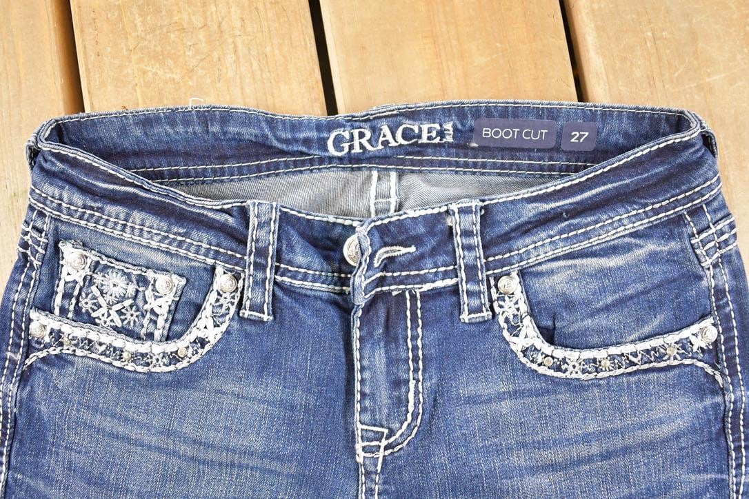 Vintage Deadstock Y2K Grace In LA Bedazzled Low Rise Jeans Women's Size 27 x 32
