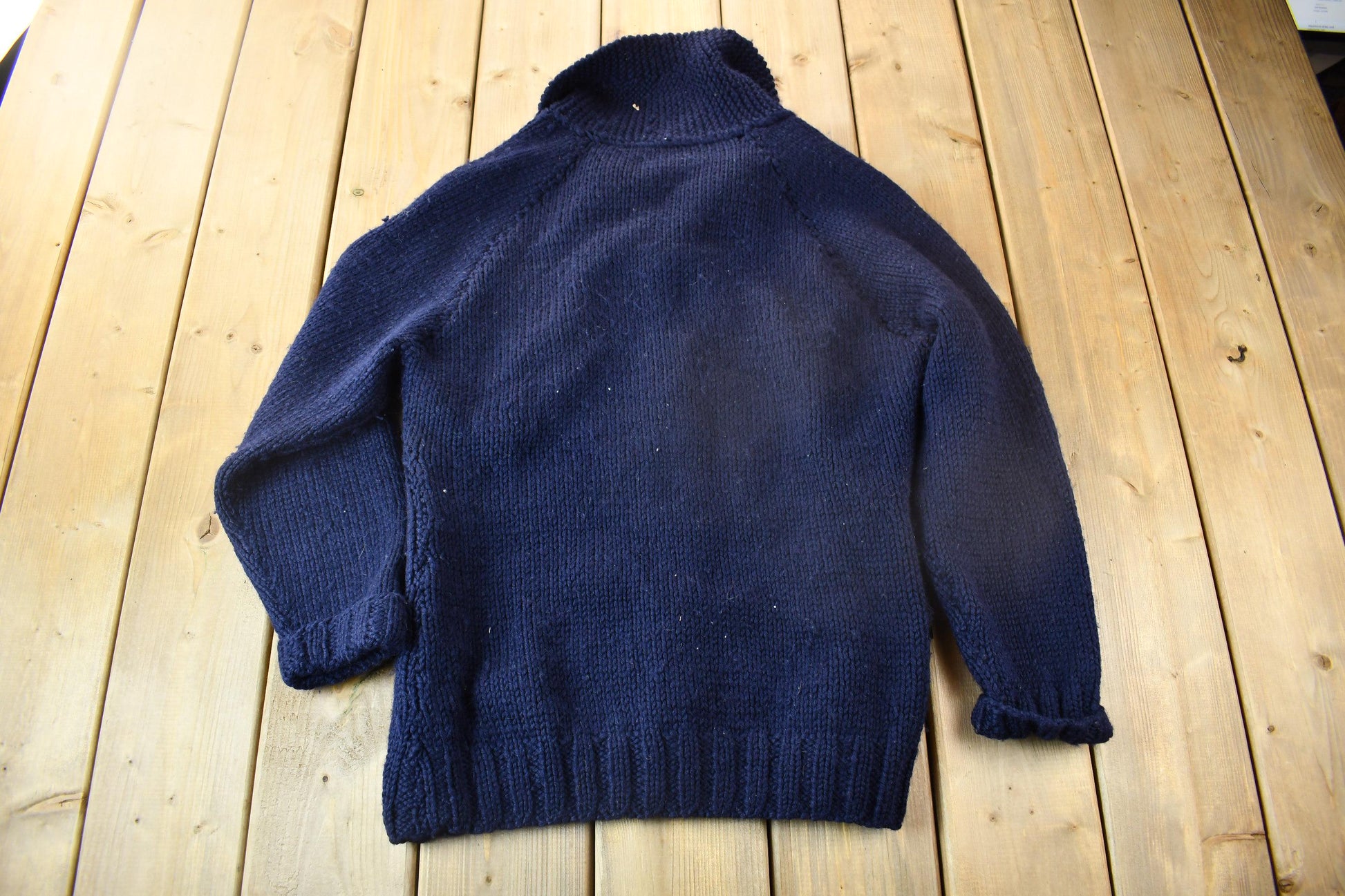 Vintage 1950s Hand-Knit Blank Navy Blue Cowichan Sweater