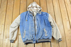Vintage 1990s Hooded Plaid Lined Jean Jacket Made In USA
