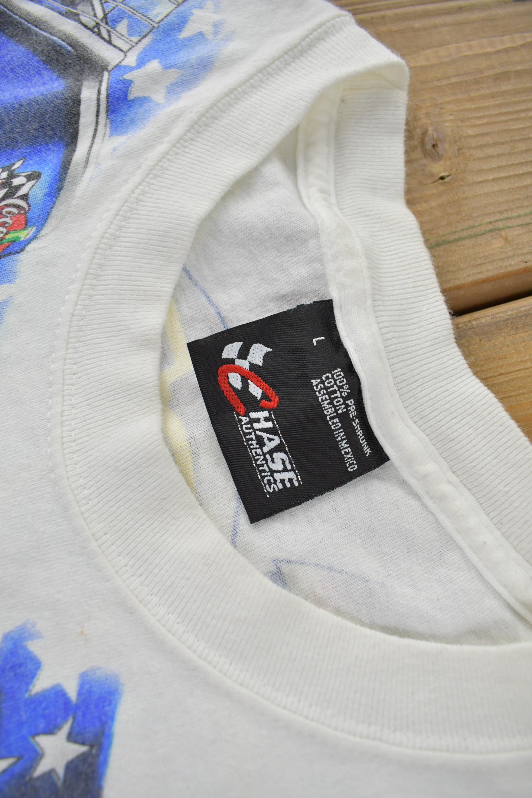 Vintage 1990s NASCAR Coca Cola 600 The Great American Classic All Over Print Racing Graphic T-Shirt Made In USA