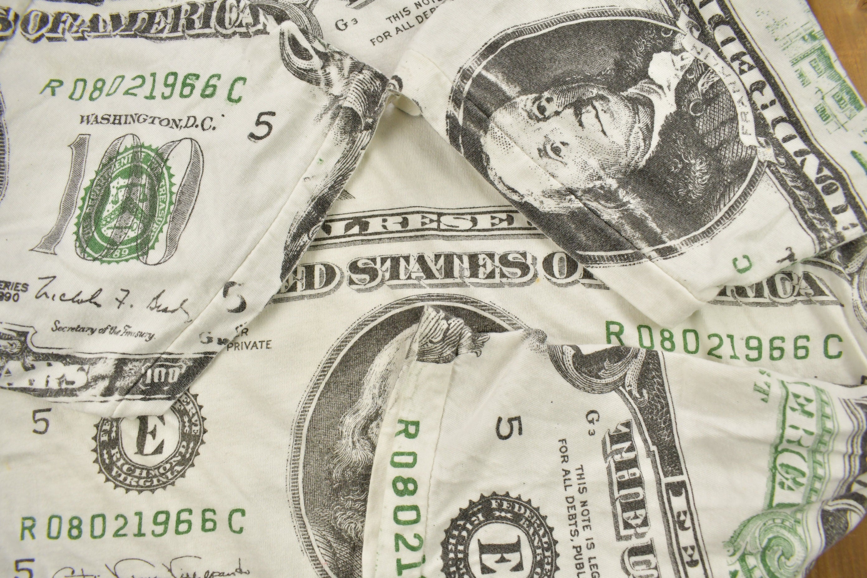 Vintage 1990 100 Dollar Bill All Over Print Graphic T Shirt