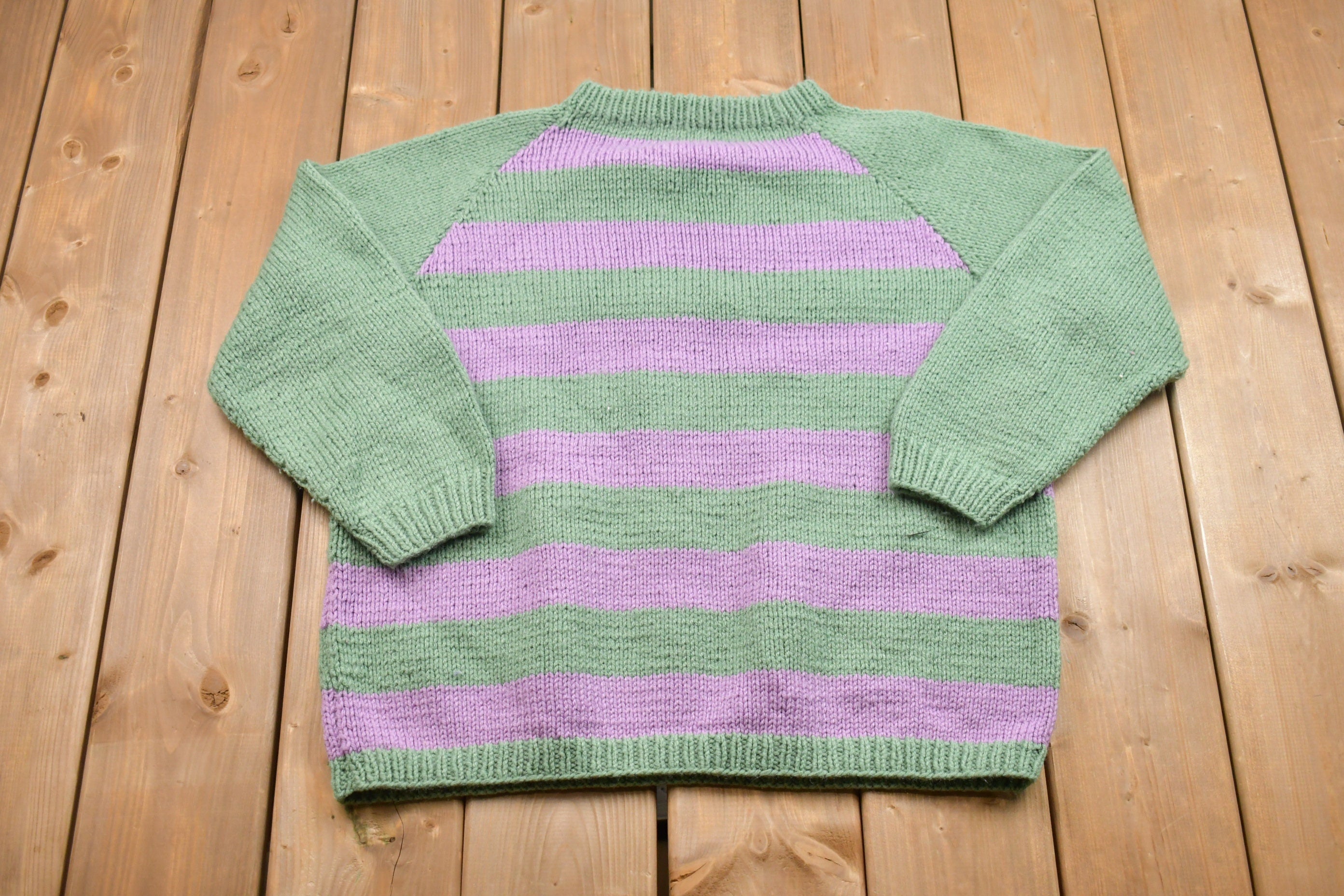 Vintage Green & Purple Hand Made Knitted Crewneck Sweater
