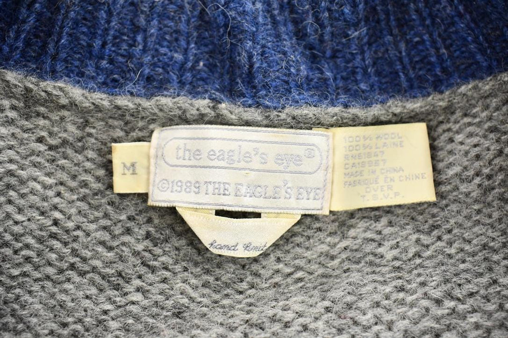 Vintage 1989 Eagles Eye 100% Wool Unique Textured American Flag and Granny Square Patchwork Knit Cardigan Sweater