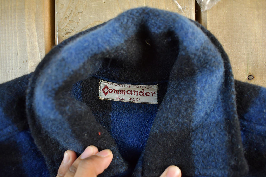Vintage 1950s Commander Plaid Wool Button Up Shirt Jacket Men's L