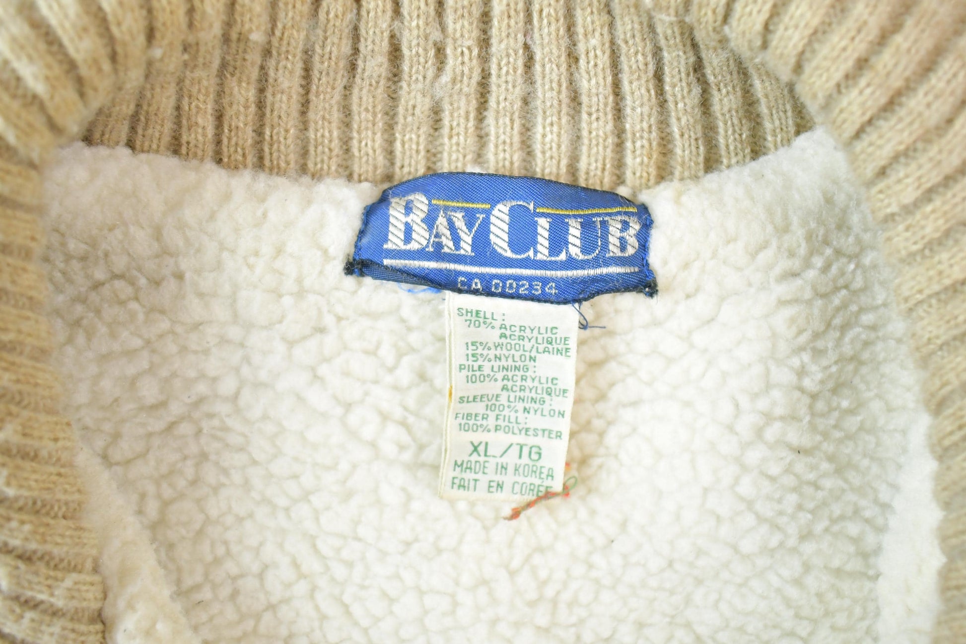 Vintage 1990s Bay Club Wool Full Zip Knit Pattern Lined Jacket