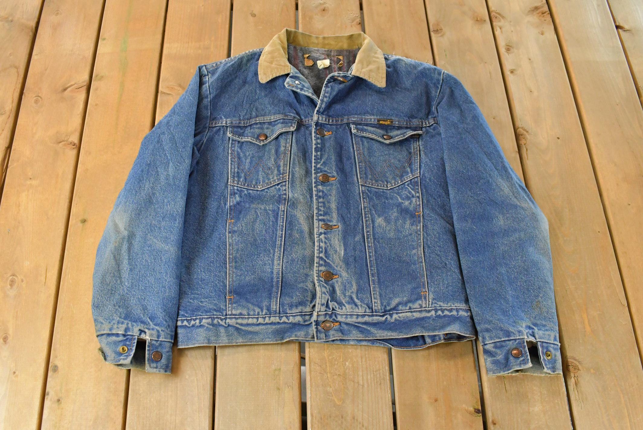 Vintage 1980s Wrangler Western Wear Blanket Lined Denim Jean Jacket Men's M