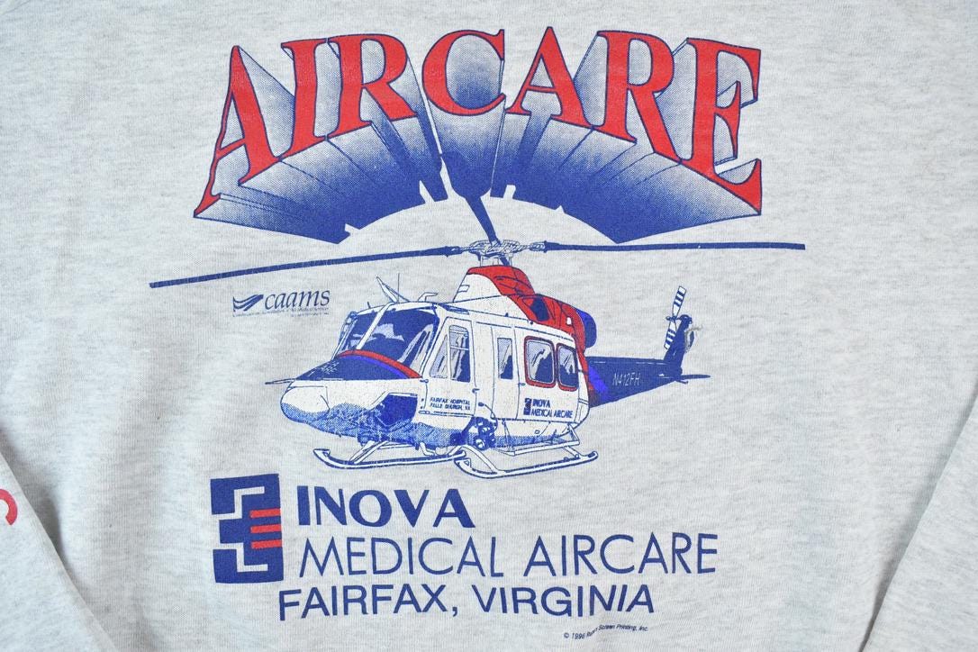 Vintage 1990s Helicopter Air Care Crewneck Sweatshirt Made In USA