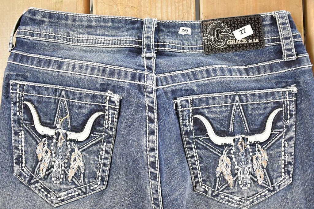 Vintage Deadstock Y2K Grace In LA Texas Bootcut Low Rise Skinny Jeans Women's Size 27 x 32