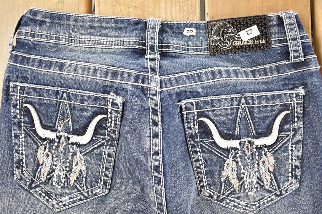 Vintage Deadstock Y2K Grace In LA Texas Bootcut Low Rise Skinny Jeans Women's Size 27 x 32
